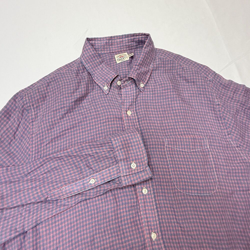 FAHERTY Men’s XXL 100% Gingham Check Plaid Button Down Long Sleeve Dress Shirt